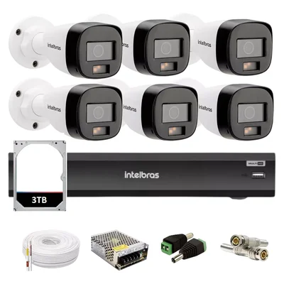 Kit Intelbras 6 Cameras Segurança 1220b Full Color Dvr Imhdx 3008 + Hd 3TB