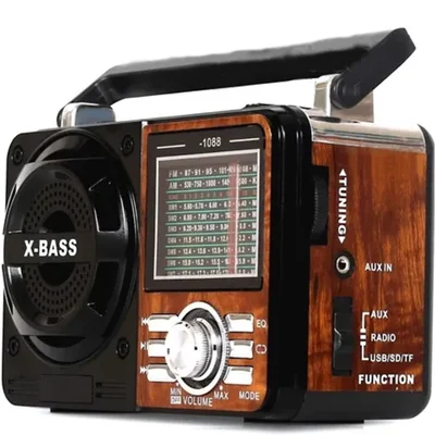 Rádio Retro Am Fm Sd Usb Pen Drive Com Lanterna Recarregável Energia Eletrica Bass Vintage Radio 1088  - ATURN SHOP