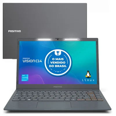 Notebook Positivo Vision C14 Intel® Celeron® Linux 8GB Ram 256gb Emmc 14.1” LED Hd Lumina Bar - Cinza