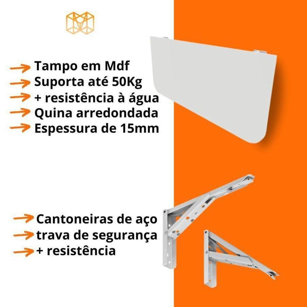 Mesa Dobrável De Parede 60cm X 30cm Para Escritório E Home Office Compacta 6