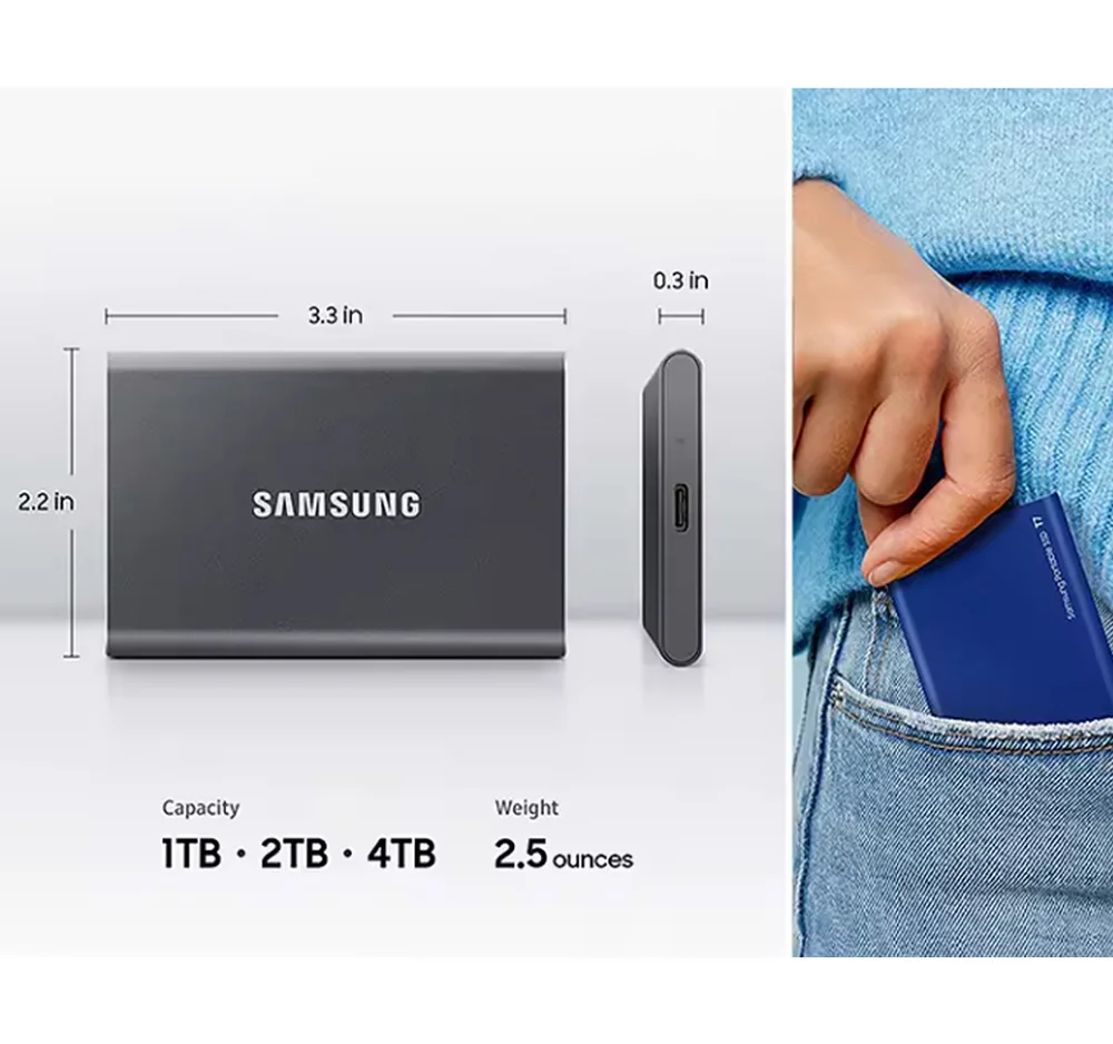 Imagem 3 de 5 do produto Disco Sólido Externo Samsung Portable SSD T7 Mu-pc1t0 1TB Azul