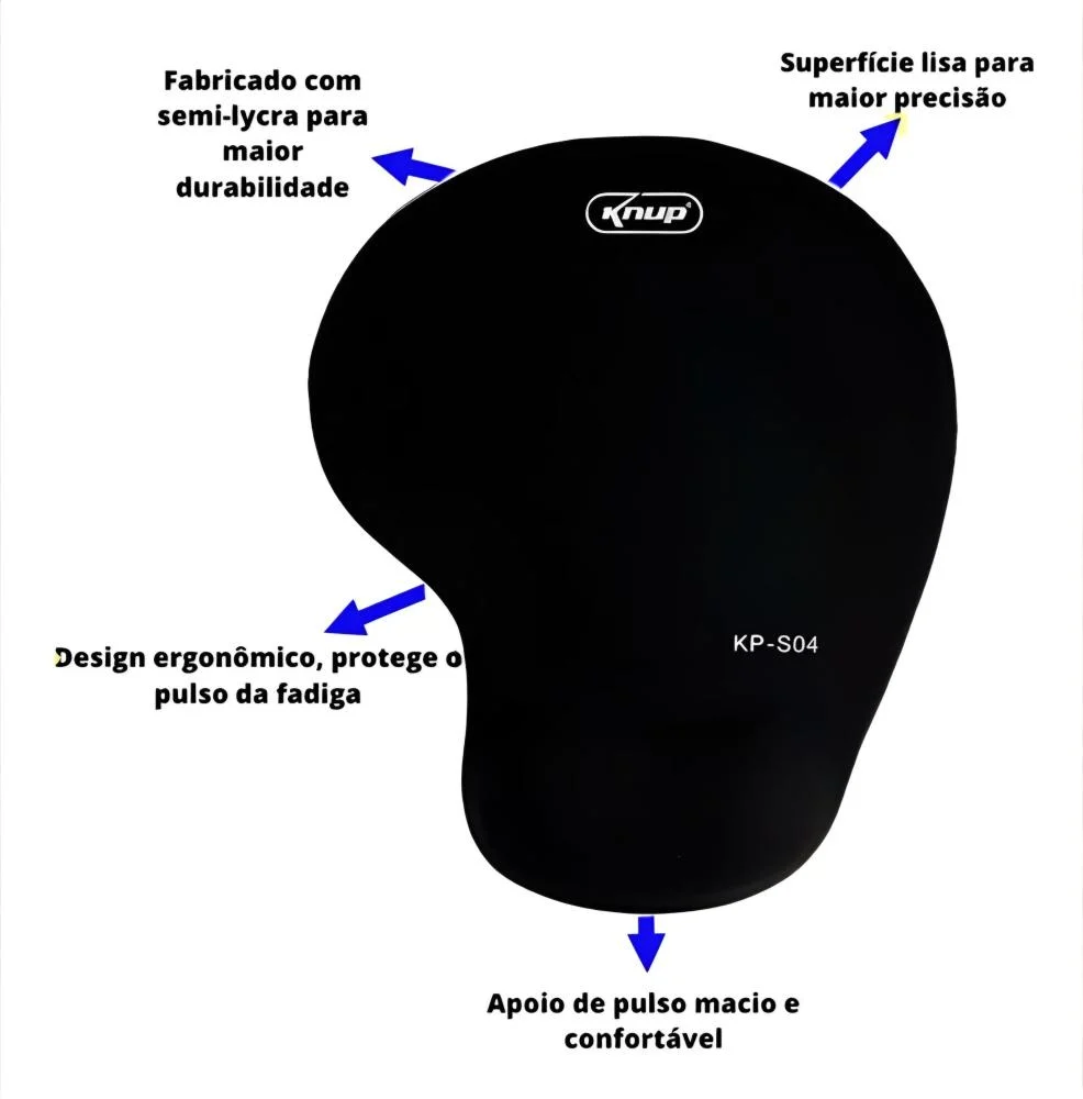 Imagem 2 de 5 do produto Mousepad Ergonômico Com Apoio De Pulso Em Gel 22x21cm Knup - Kp-s04