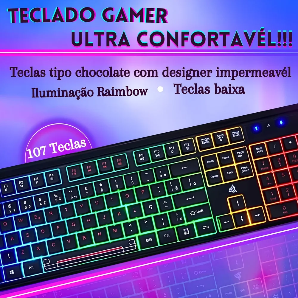 Imagem 3 de 5 do produto Teclado RGB Com Fio Para Desktop Usb