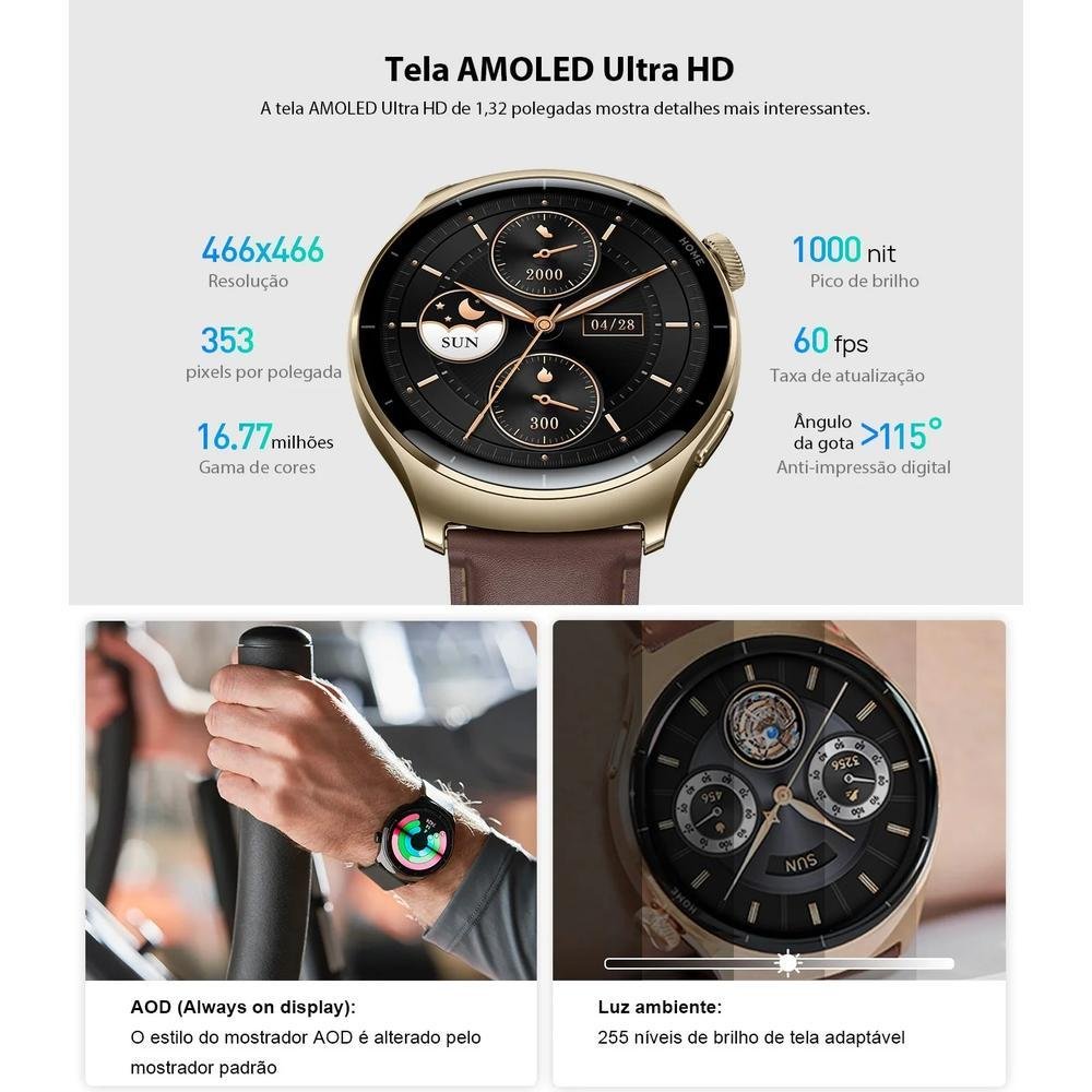 Smartwatch Mibro Lite 3 Pro, Gps, Bluetooth 5.3, Chamadas Bluetooth, Natação, Xpaw019, Dourado 7