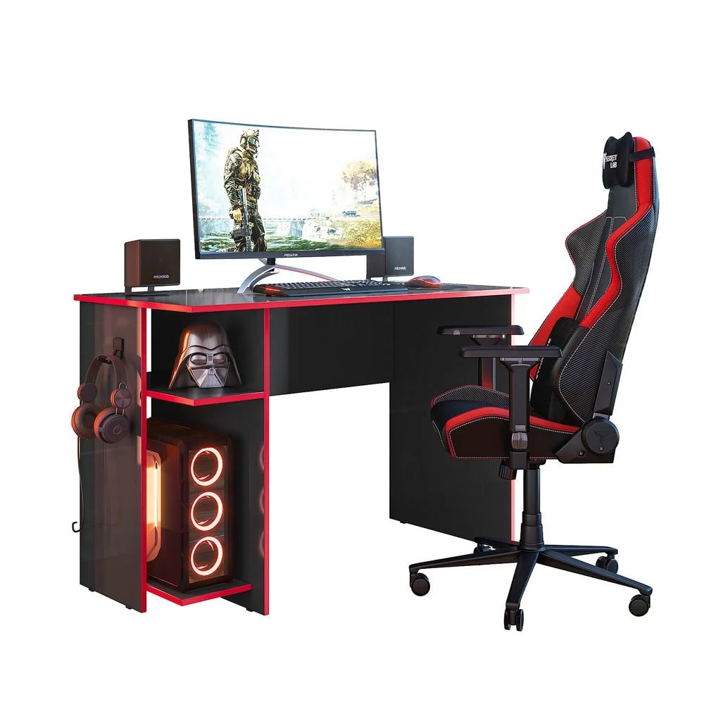 Imagem 2 de 5 do produto Conjunto Armário Organizador 2 Portas 2 Prateleiras E Mesa Escrivaninha P/ Computador Gamer 4095 / 3875