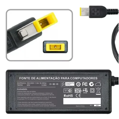 Fonte Carregador Para Lenovo Ideapad 300 20v 3.25a 844 - Voltagem De Entrada