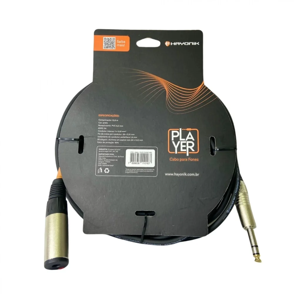 Imagem 3 de 5 do produto Cabo Extensor Player P10 (f) X P10 (m) 10m Preto Hayonik