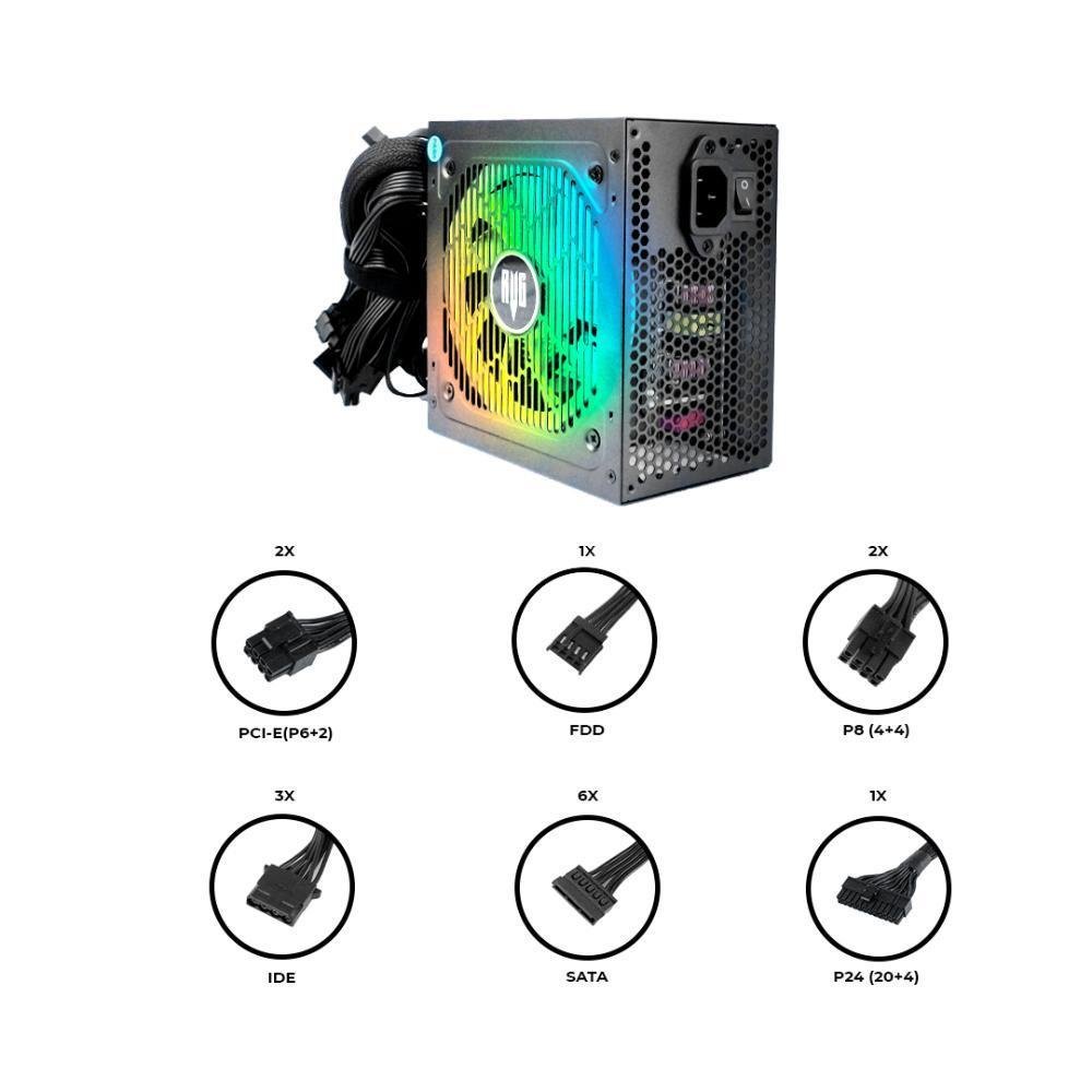 Imagem 2 de 5 do produto Fonte De Alimentação PC Gamer Maximus Atx 650w RGB 80 Plus