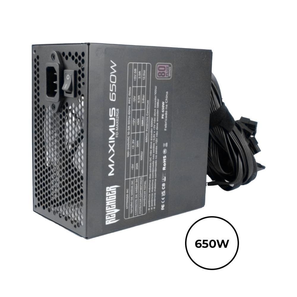 Imagem 5 de 5 do produto Fonte De Alimentação PC Gamer Maximus Atx 650w RGB 80 Plus