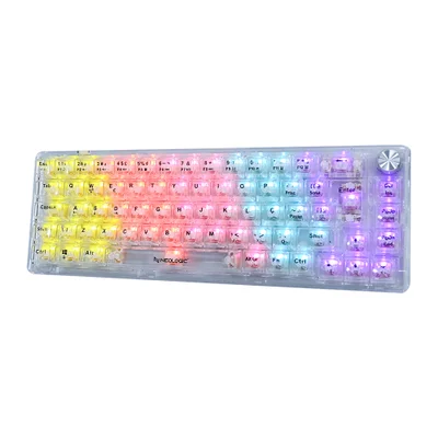 Teclado Gamer Mecanico Neologic Crystal Edge, 65%, Transparente, Rainbow, Switch Branco, Cabo Tipo C, Abnt2 - Nlcrstl-edge