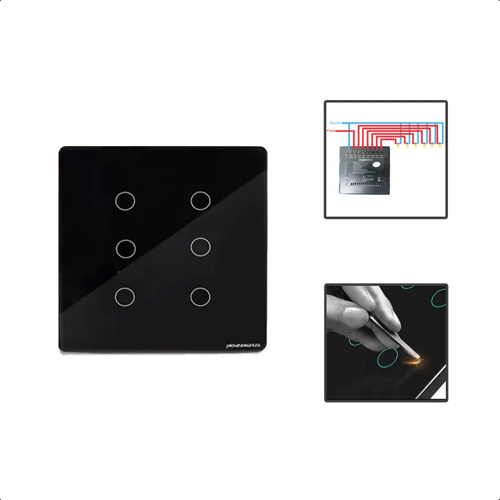 Interruptor Zigbee 6 Botões Inteligente 4x4 Touch - Preto