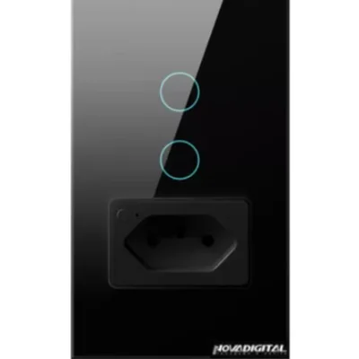 Interruptor  Com Tomada Inteligente 2 Botõestouch Zigbee 4x2 Preto Novadigital Zit-wk-02 -b / Zit-zb-02-b2