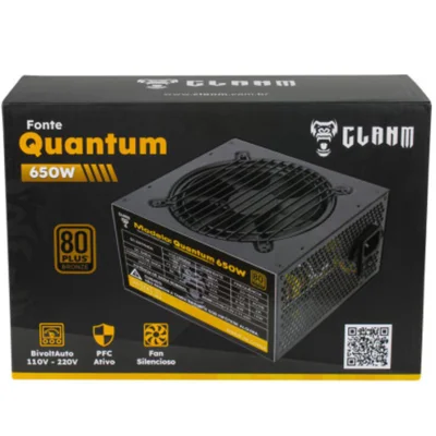 Fonte Para PC Gamer Quantum 650w Atx Com 7 Cabos Conectores 100v/230v Com Proteção Contra Sobrecarga Fan Silenciosa Pfc Ativo - Clanm