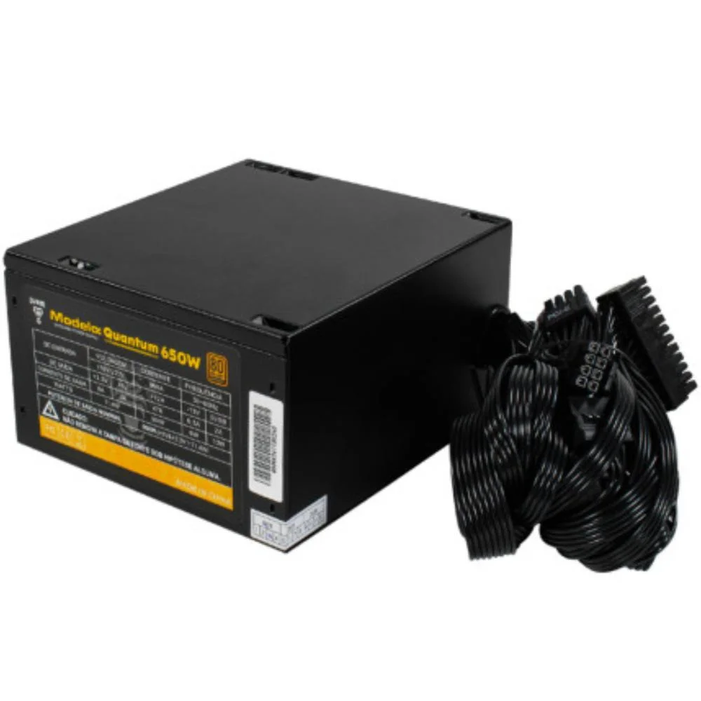 Imagem 3 de 5 do produto Fonte Para PC Gamer Quantum 650w Atx Com 7 Cabos Conectores 100v/230v Com Proteção Contra Sobrecarga Fan Silenciosa Pfc Ativo - Clanm