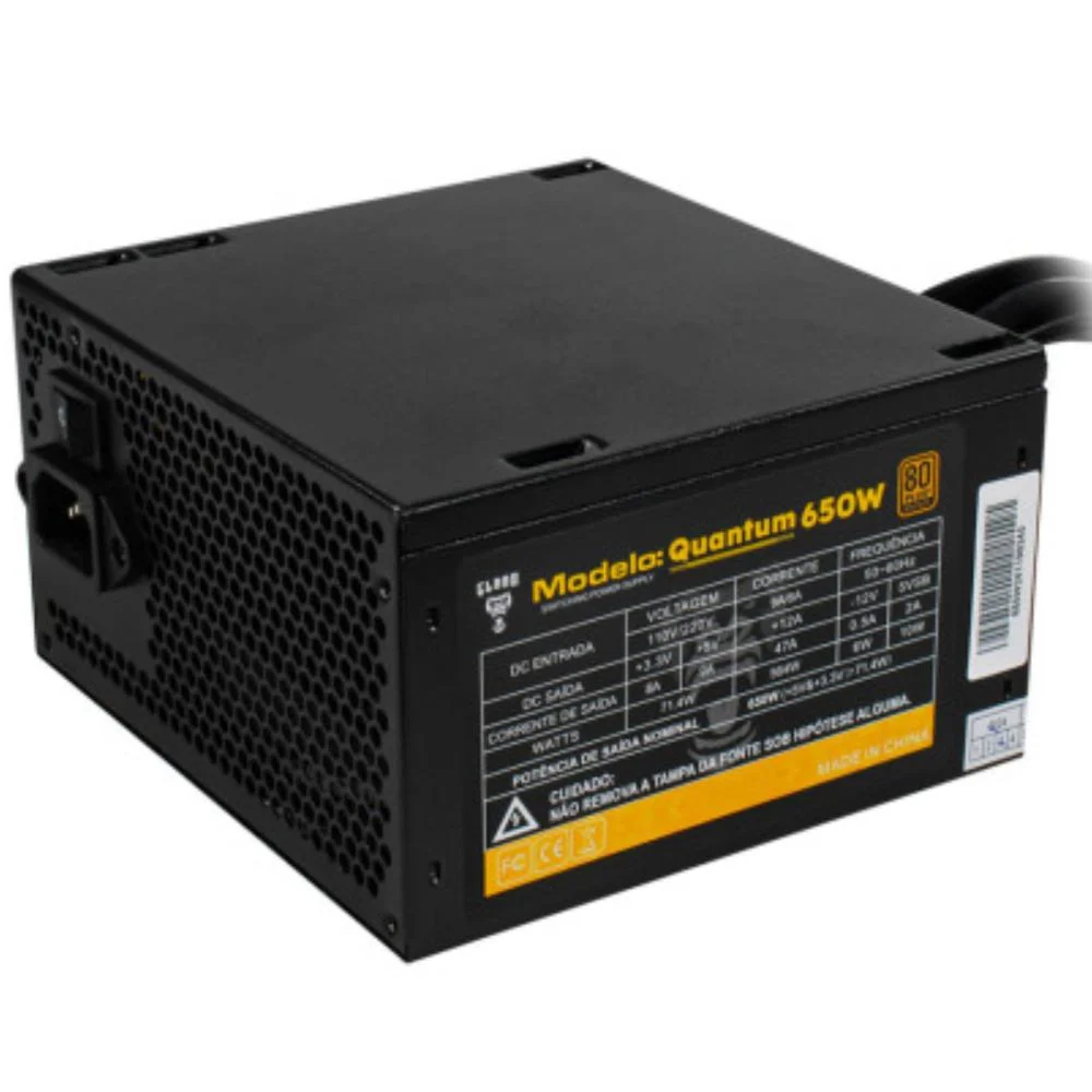 Imagem 5 de 5 do produto Fonte Para PC Gamer Quantum 650w Atx Com 7 Cabos Conectores 100v/230v Com Proteção Contra Sobrecarga Fan Silenciosa Pfc Ativo - Clanm