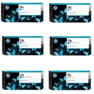 Cartucho De Tinta Hp 730 Kit 6 Cores Preto Fosco, Magenta, Ciano, Amarelo, Cinza, Preto Fotográfico | Ploter T1600 T1700