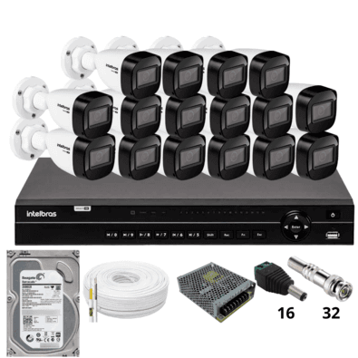 Kit 16 Câmeras Intelbras 1130b Dvr Intelbras Mhdx 1232 Hd 3TB