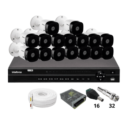 Kit 16 Câmeras Intelbras 1220b Full Hd Dvr Intelbras Mhdx 1232 Sem Hd