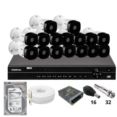 Kit 16 Câmeras Intelbras 1220b Full Hd Dvr Intelbras Mhdx 1232 Hd 3TB