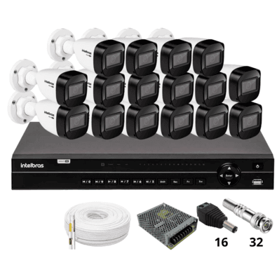 Kit 16 Câmeras Intelbras 1130b Dvr Intelbras Mhdx 1232 Sem Hd