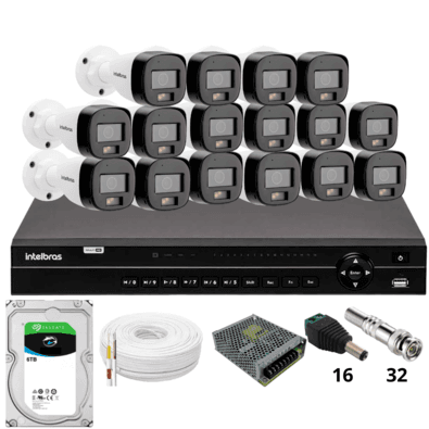 Kit 16 Câmeras Intelbras 3220b Full Color Com Áudio Dvr Intelbras Mhdx 1232 Hd 6tb
