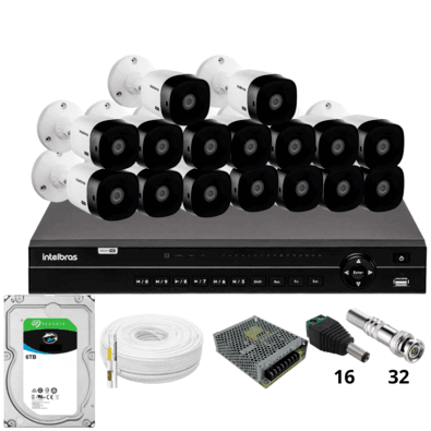 Kit 16 Câmeras Intelbras 1220b Full Hd  Dvr Intelbras Mhdx 1232 Hd 6tb