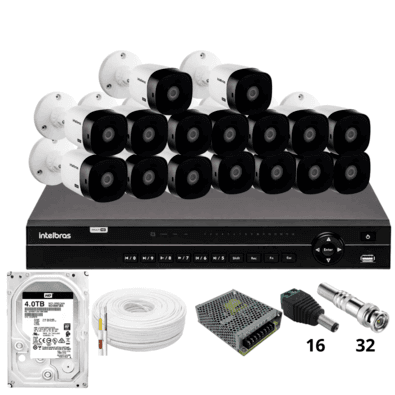 Kit 16 Câmeras Intelbras 1220b Full Hd Dvr Intelbras Mhdx 1232 Hd 4TB