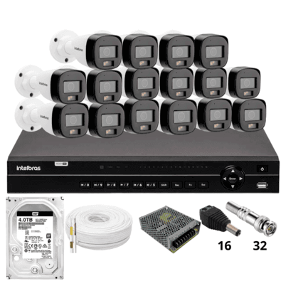 Kit 16 Câmeras Intelbras 3220b Full Color Com Áudio Dvr Intelbras Mhdx 1232 Hd 4TB