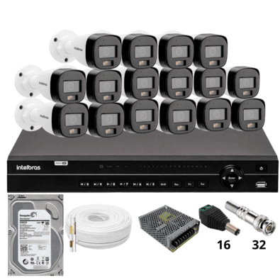 Kit 16 Câmeras Intelbras 3220b Full Color Com Áudio Dvr Intelbras Mhdx 1232 Hd 3TB