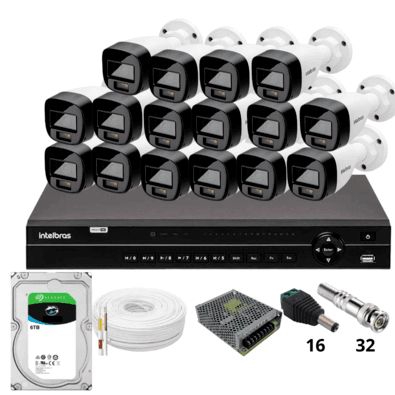 Kit 16 Câmeras Intelbras 1220b Full Color  Dvr Intelbras Mhdx 1232 Hd 6tb