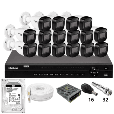 Kit 16 Câmeras Intelbras 1130b Dvr Intelbras Mhdx 1232 Hd 4TB