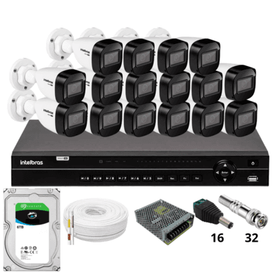 Kit 16 Câmeras Intelbras 1130b Dvr Intelbras Mhdx 1232 Hd 6tb