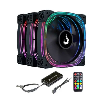 Kit Com 3 Ventoinhas Rise Mode Aura Pro Black ARGB 120mm