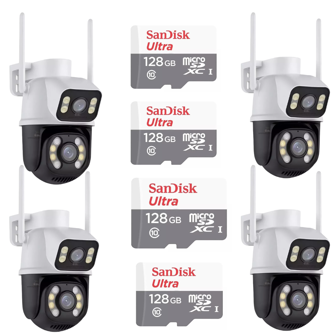 Kit 4 Câmera Importada Wi-fi Smart  Lente Dupla Externa Cartão De Memória 128GB
