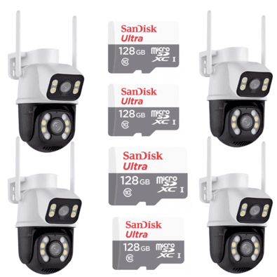 Kit 4 Câmera Importada Wi-fi Smart  Lente Dupla Externa Cartão De Memória 128GB