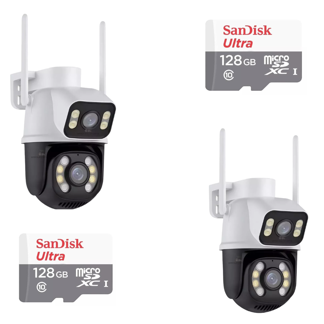 Kit 2 Câmera Importada Wi-fi Smart  Lente Dupla Externa Cartão De Memória 128GB