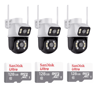 Kit 3 Câmera Importada Wi-fi Smart  Lente Dupla Externa Cartão De Memória 128GB