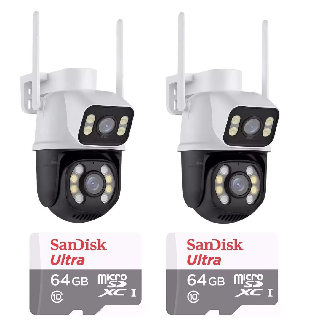 Kit 2 Câmera Importada Wi-fi Smart Lente Dupla Externa Cartão De Memória 64gb