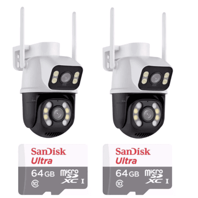 Kit 2 Câmera Importada Wi-fi Smart Lente Dupla Externa Cartão De Memória 64gb