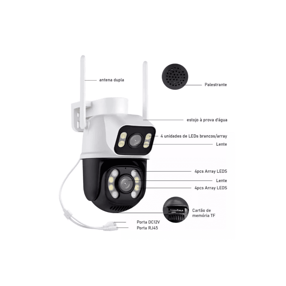 Imagem 5 de 5 do produto Kit 2 Câmera Importada Wi-fi Smart Lente Dupla Externa Cartão De Memória 64gb
