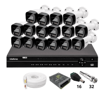 Kit 16 Câmeras Intelbras 1220b Full Color  Dvr Intelbras Mhdx 1232 Sem Hd