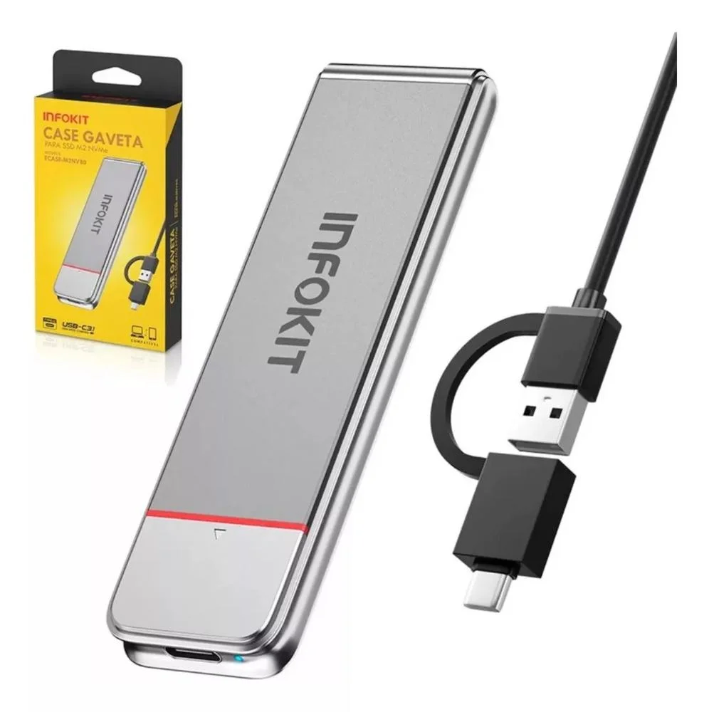 Case SSD Infokit Adaptador Sata PCi M2 Nvme Nv1 Nv2 Usb 3.1 Type-c 10gb Case SSD Infokit Adaptador Sata PCi M2 Nvme Nv1 Nv2 Usb 3.1 Type-c 10gb
