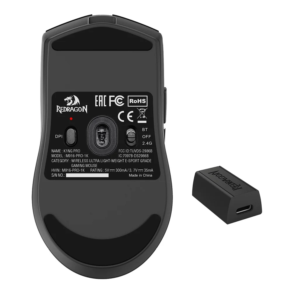 Imagem 5 de 5 do produto Mouse Gamer Redragon King Pro 4k 7 Botões 26000 Dpi Cabo E Wireless - M916-pro-4k