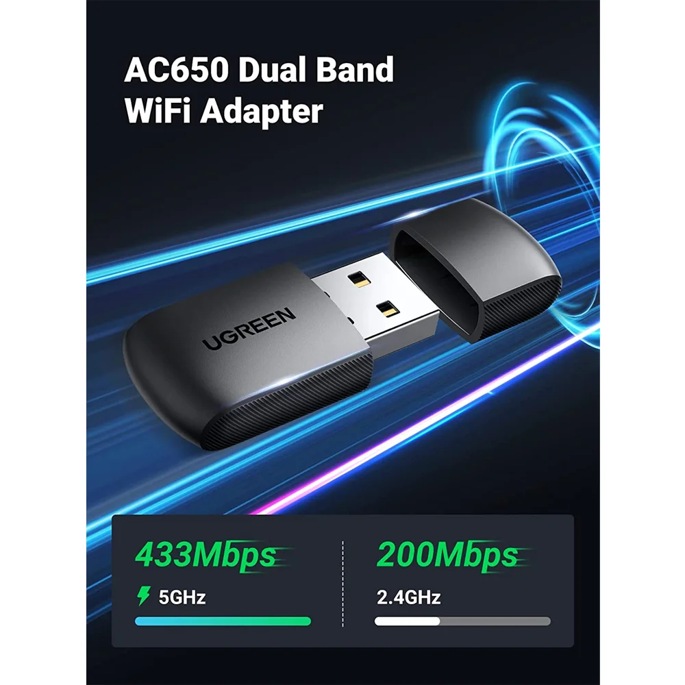 Imagem 2 de 4 do produto Ugreen Adaptador De Rede Wifi Ac650 11ac Dual Band Preto