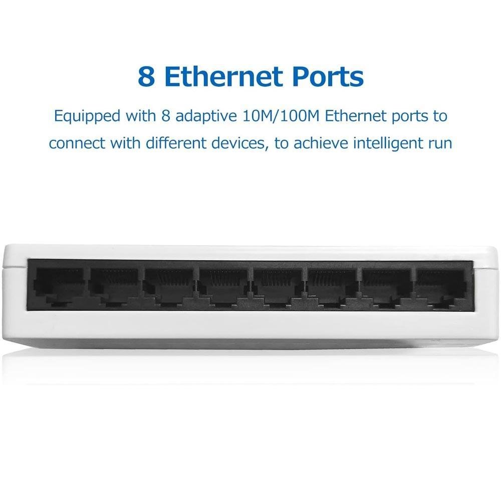Imagem 2 de 5 do produto Switch 8 Portas 10/100mbps Hub Rede Lan Ethernet Bivolt Branco