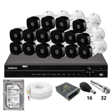 Kit 16 Câmeras 1120b Intelbras Dvr Intelbras Mhdx 1232 Hd 3TB
