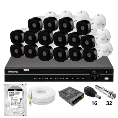 Kit 16 Câmeras 1120b Intelbras Dvr Intelbras Mhdx 1232 Hd 4TB