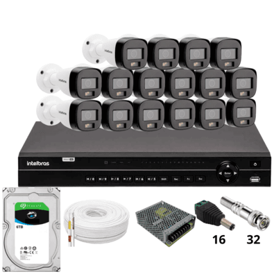 Kit 16 Câmeras Intelbras 1120b Full Color Dvr Intelbras Mhdx 1232 Hd 6tb