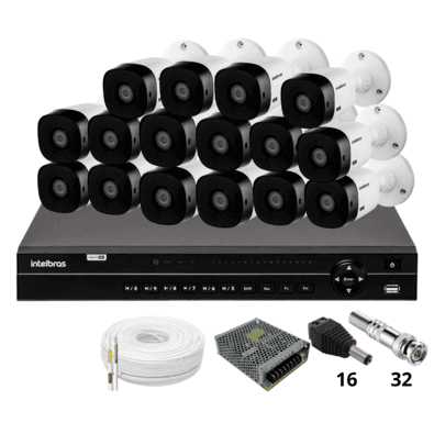 Kit 16 Câmeras 1120b Intelbras Dvr Intelbras Mhdx 1232 Sem Hd