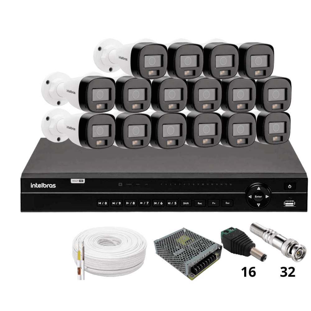 Imagem 1 de 5 do produto Kit 16 Câmeras Intelbras 1120b Full Color Dvr Intelbras Mhdx 1232 Sem Hd